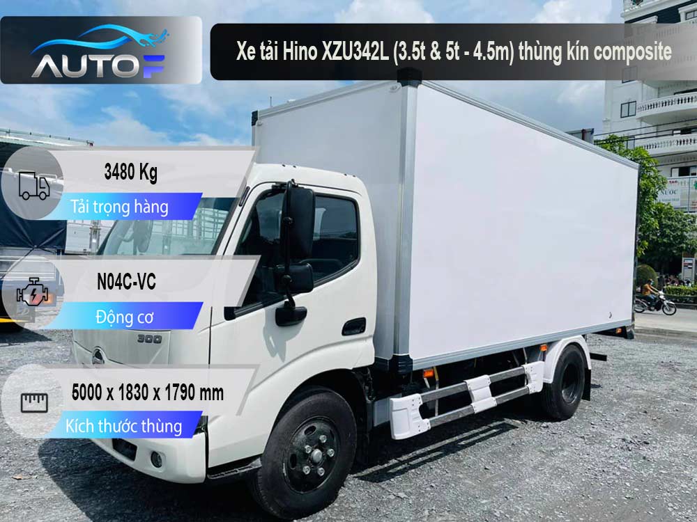 Xe tải Hino XZU342L (3.5t & 5t - 4.5m) thùng kín composite